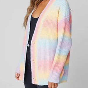 MakeMeChic Women's Plus Size Strawberry Print Long Sleeve Open Front Knit Cardig